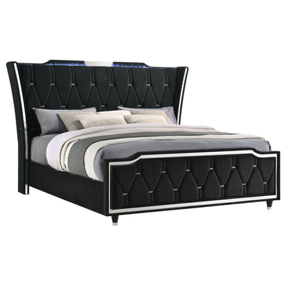 Mika - LED Upholstered Bed With Tufted Wingback Headboard And Ambient Lighting
