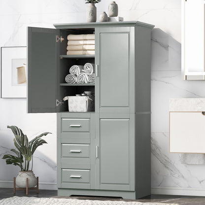 Tall And Wide Storage Cabinet With Doors, 3 Drawers