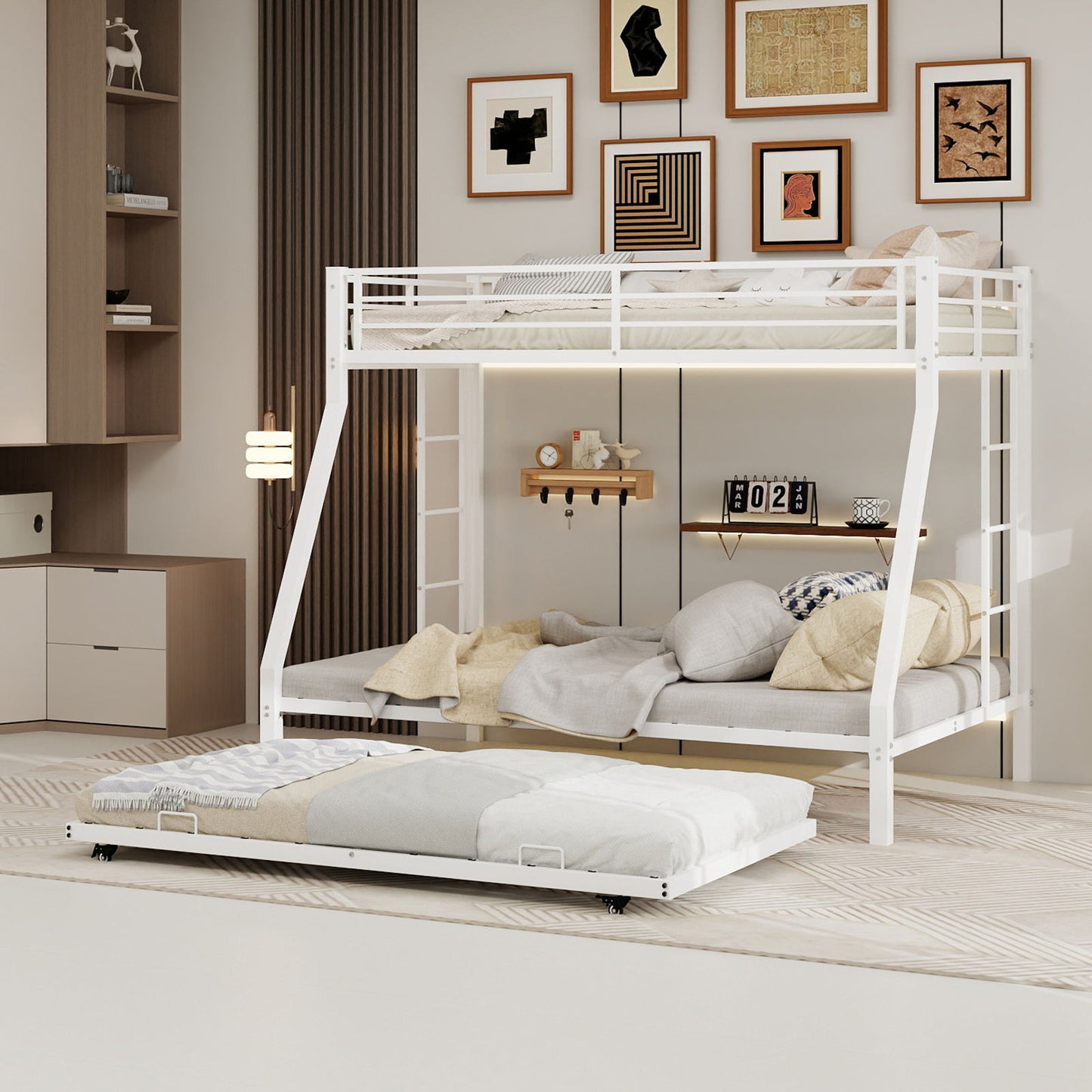 Bunk Bed For Kids, Convertible Frame With Ladders & Guardrail
