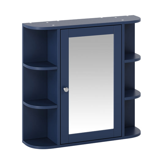 Bathroom Wall Storage Cabinet With Mirror And Adjustable Shelf, 6 Open Shelves