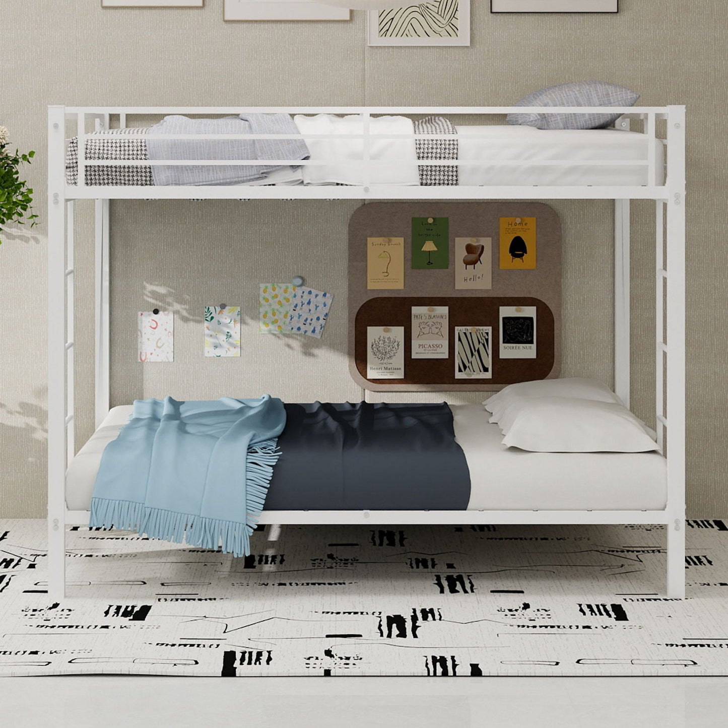 Bunk Bed For Kids, Convertible Frame With Ladders & Guardrail