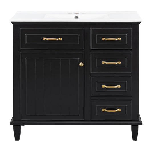Modern Bathroom Vanity With Sink Top, Flip Drawers, Adjustable Shelf