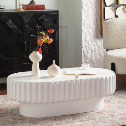 Fluted Storage Table & Lift Off Lid - Cream White