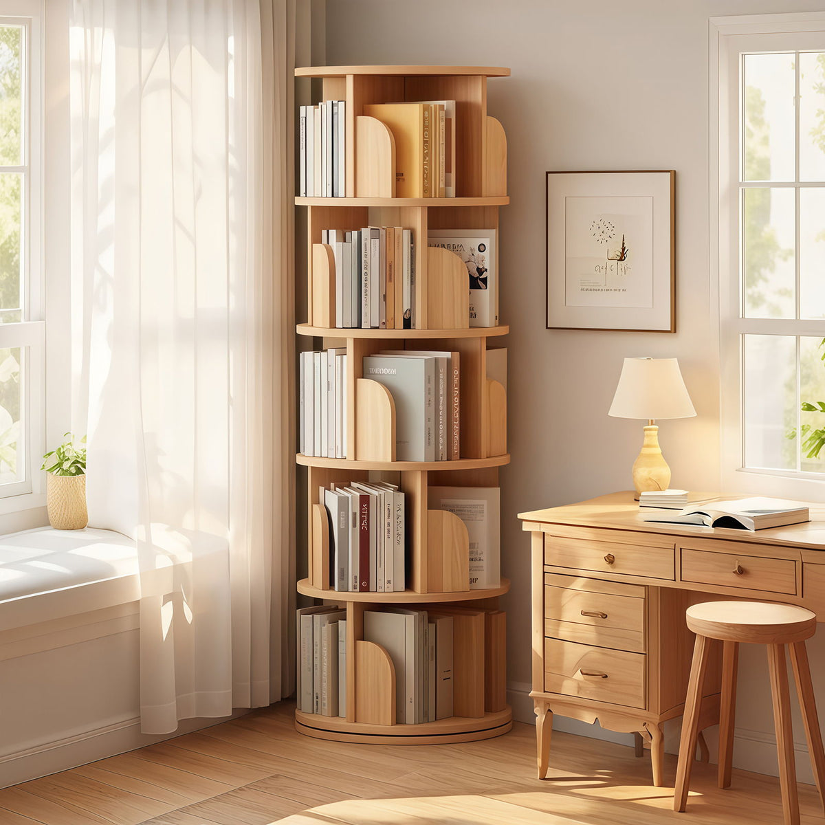 5 Tier Rotating Bookshelf, Spinning Design