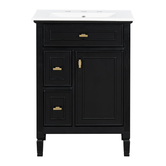Bathroom Vanity With Sink, Flip Drawer, 2 Drawers, Adjustable Shelf