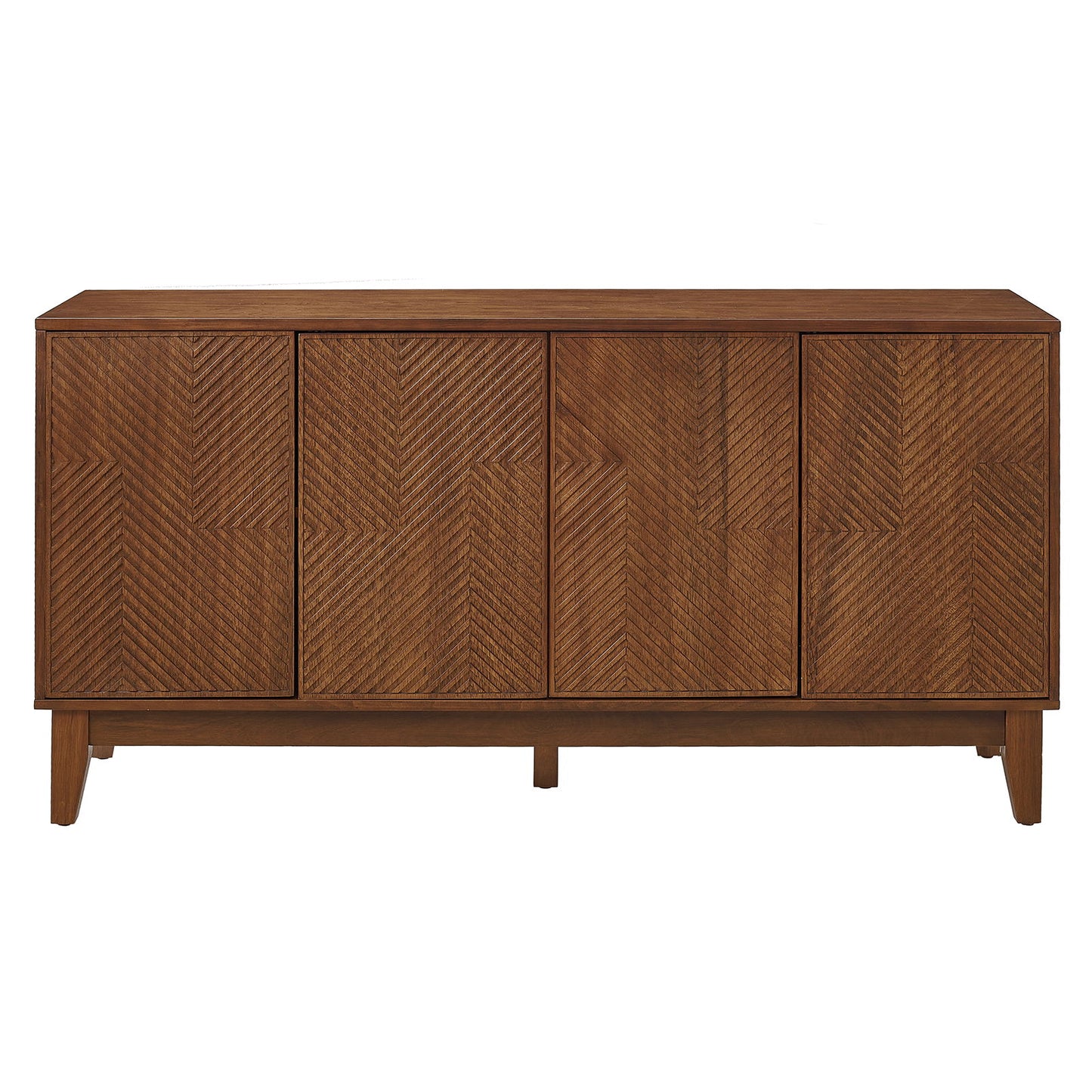 TV Stand With Carved Geometric Doors Storage Cabinet, 4 Door Media Console For Living Room - Walnut