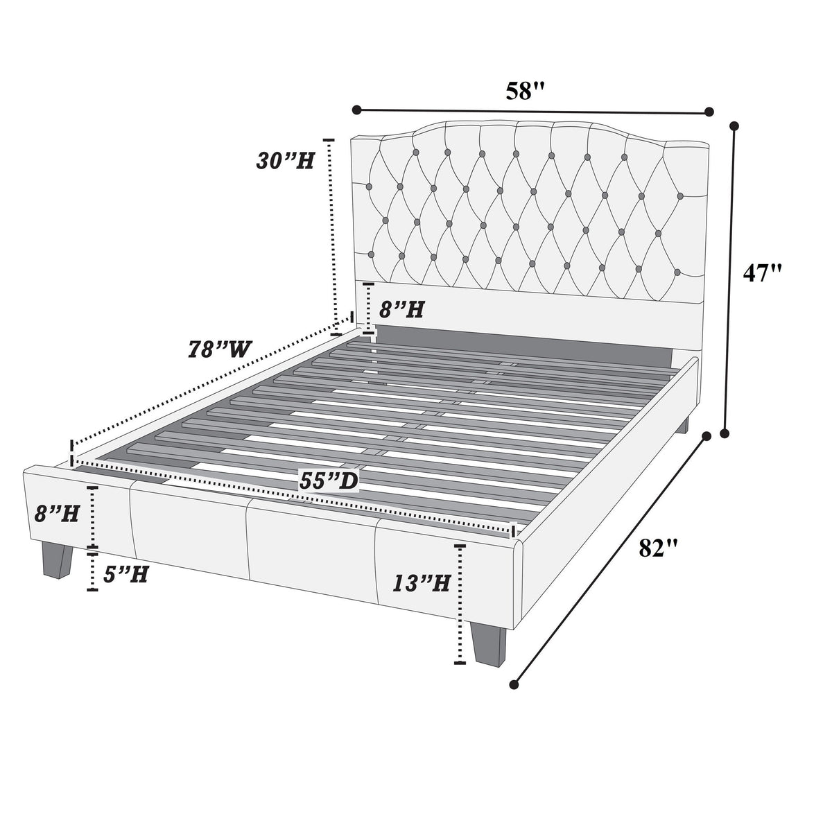 Modern Bed Frame With Tufted Upholstered Headboard