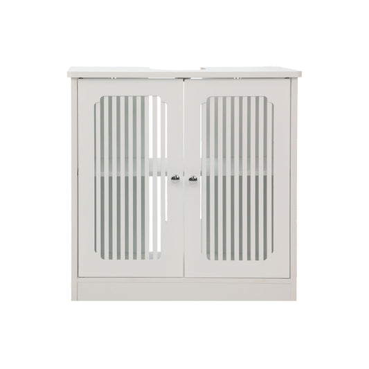 Louvered Double Door Floor Standing Bathroom Vanity Cabinet With Adjustable Shelf - White