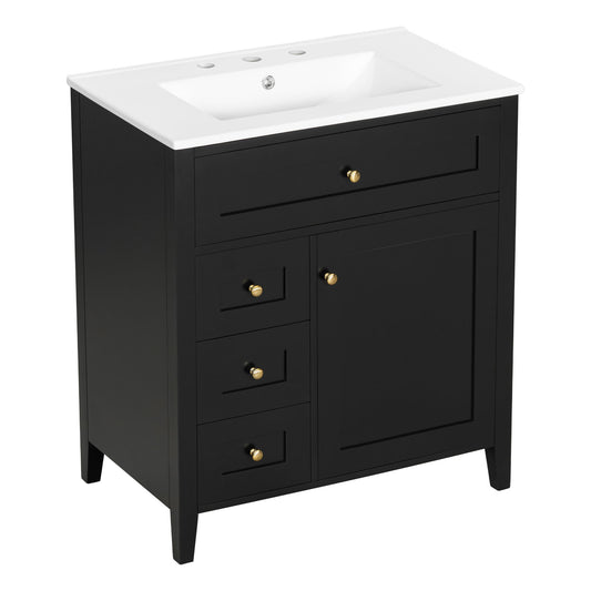 Modern Bathroom Vanity With Sink, 3 Drawers And Adjustable Shelf