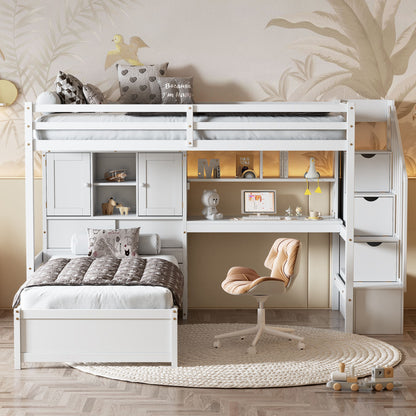 Loft Bed With Built In Desk And Staircase