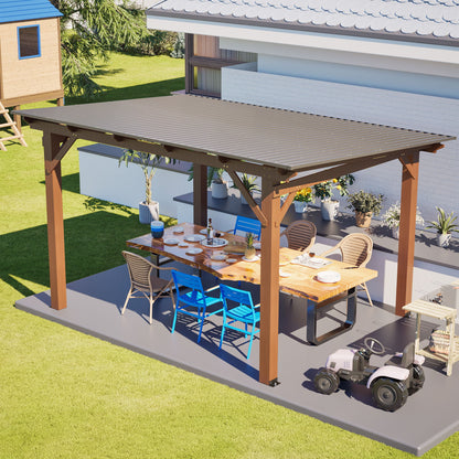 13 X 10 Ft Gazebo With Roof, Spacious Outdoor Patio Shade Structure For Backyard & Garden - Brown