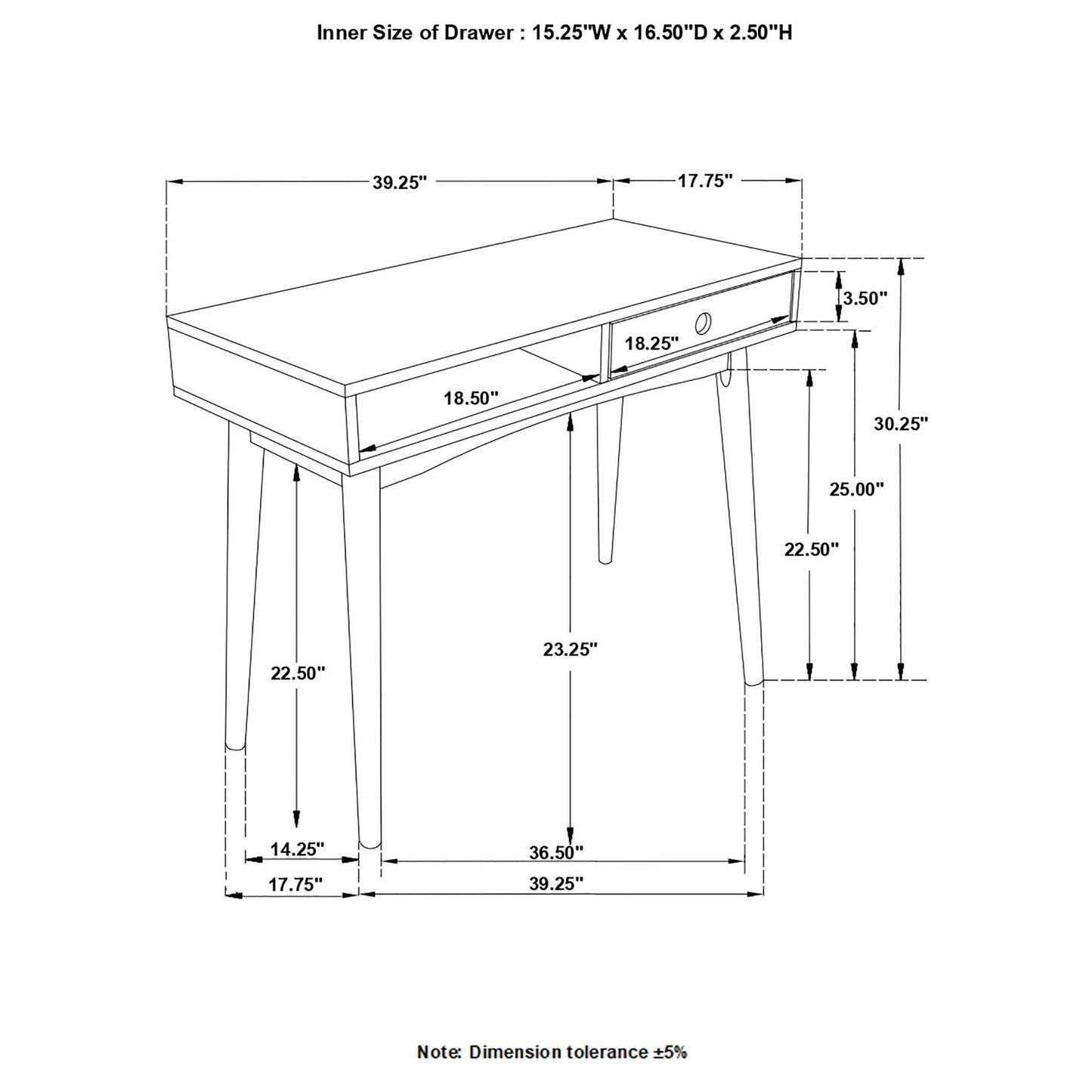 1 Drawer Writing Desk, Compact Size For Home Office - White