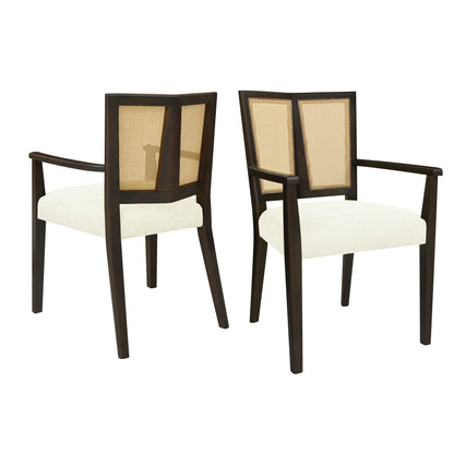 Mid Century Modern Arm Dining Chair Set With Rattan Backrest