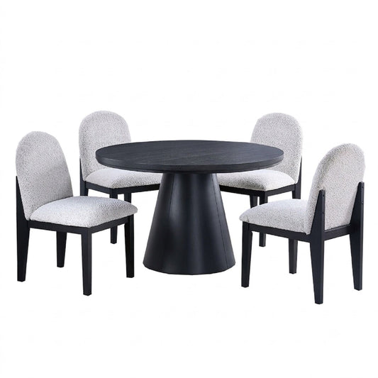 5 Piece Round Dining Set With With Chairs - Black / White