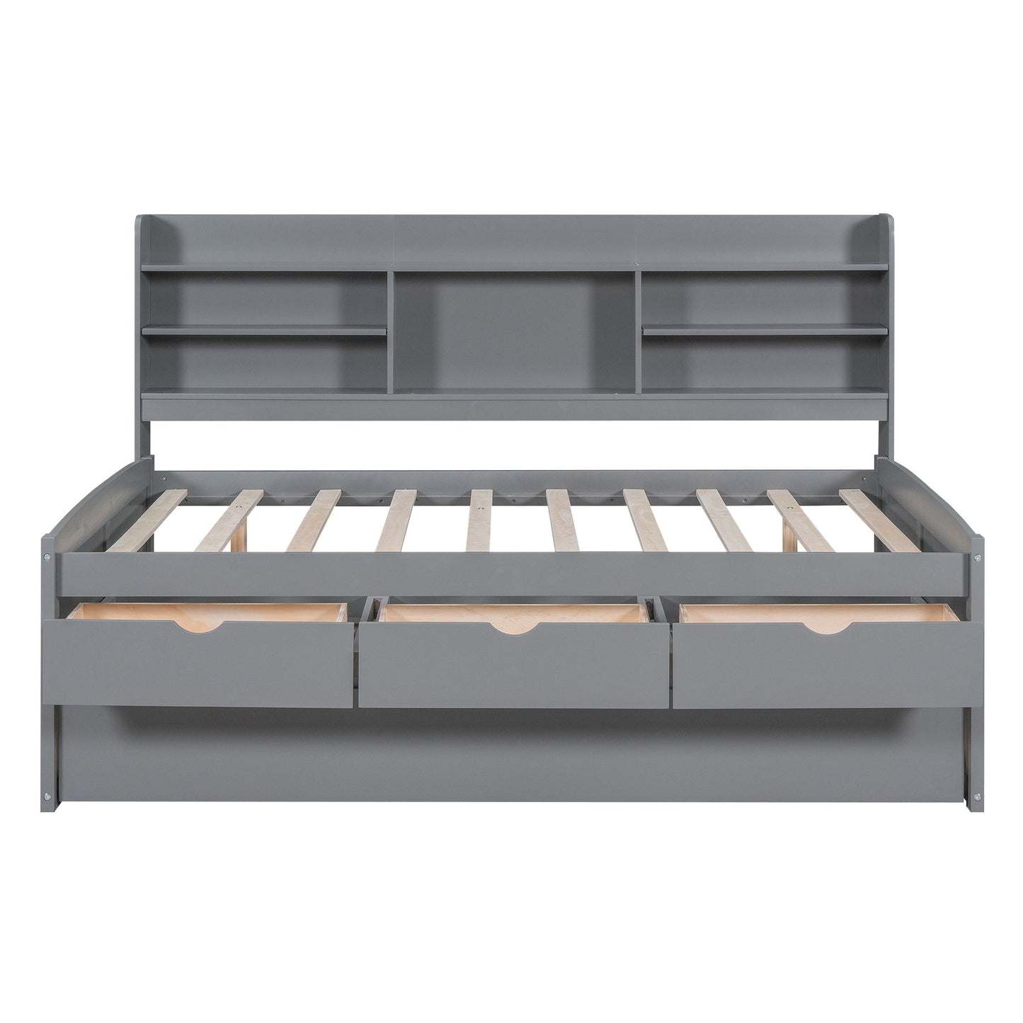 Captain Bed With Built In Bookshelves, 3 Storage Drawers, And Trundle