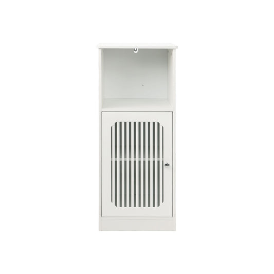 Louvered Door Bathroom Low Cabinet With Multi Layer Storage - White