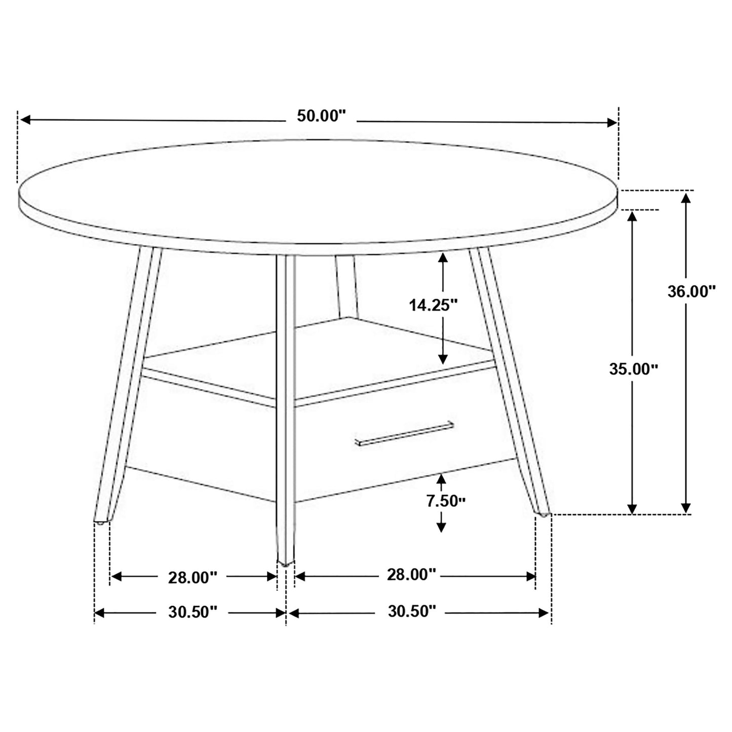 Arunda Yukon - Round Counter Height Dining Table With Pedestal Base And Built In Drawer - Oak