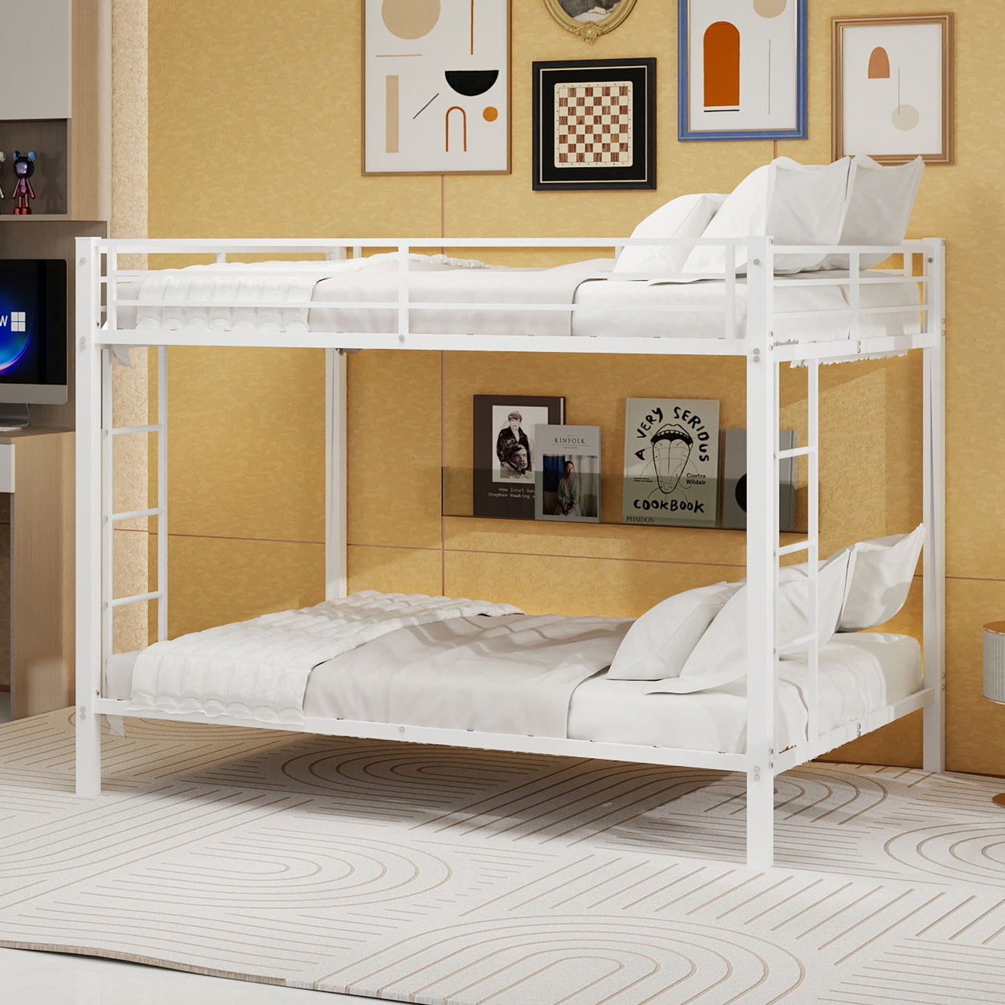 Bunk Bed For Kids, Convertible Frame With Ladders & Guardrail