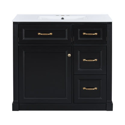 Modern Bathroom Vanity With Sink, 4 Drawers, Soft-Close Door, Adjustable Shelf