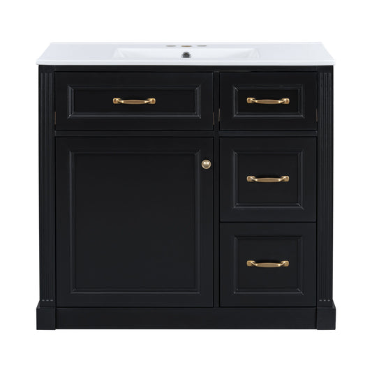 Modern Bathroom Vanity With Sink, 4 Drawers, Soft-Close Door, Adjustable Shelf