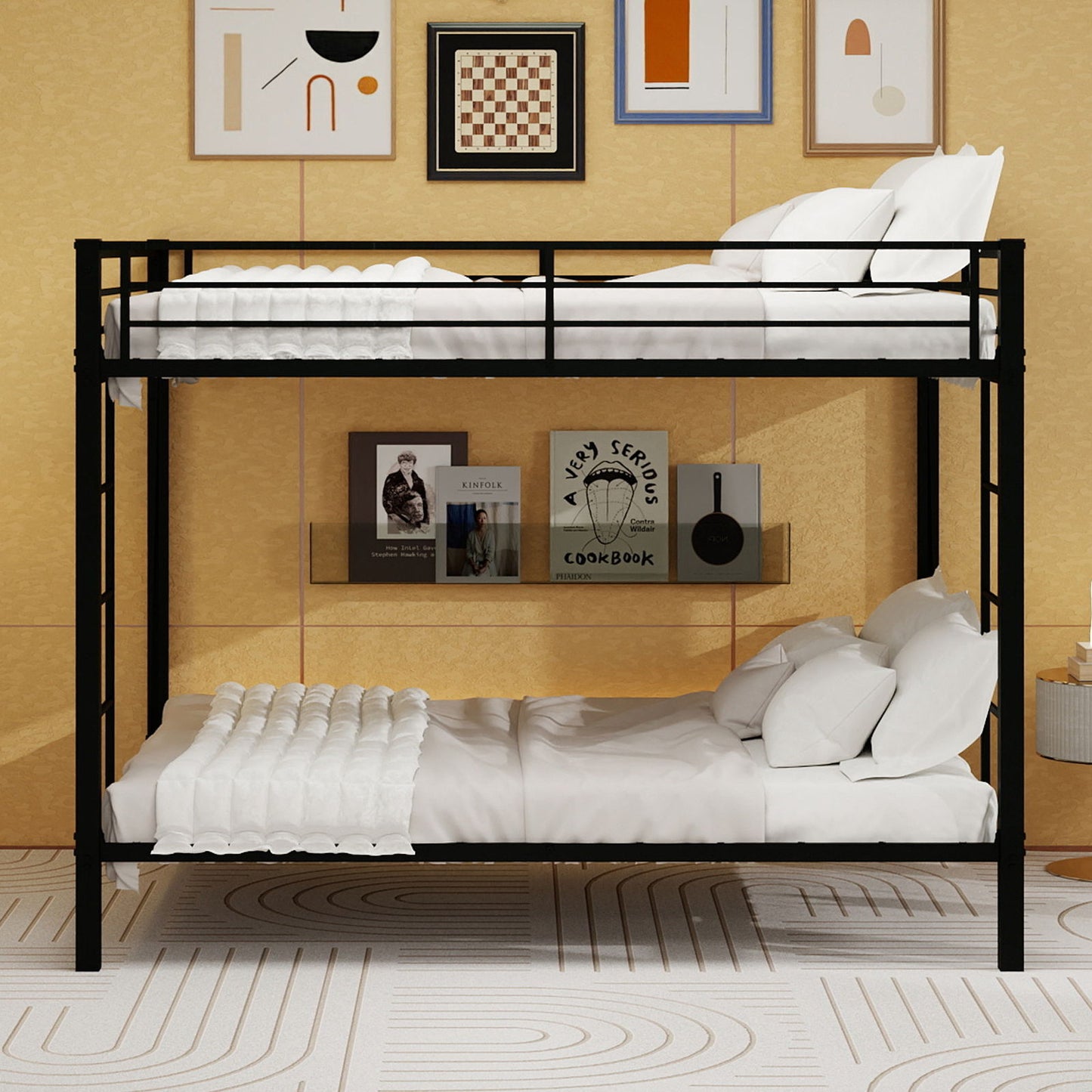 Bunk Bed For Kids, Convertible Frame With Ladders & Guardrail