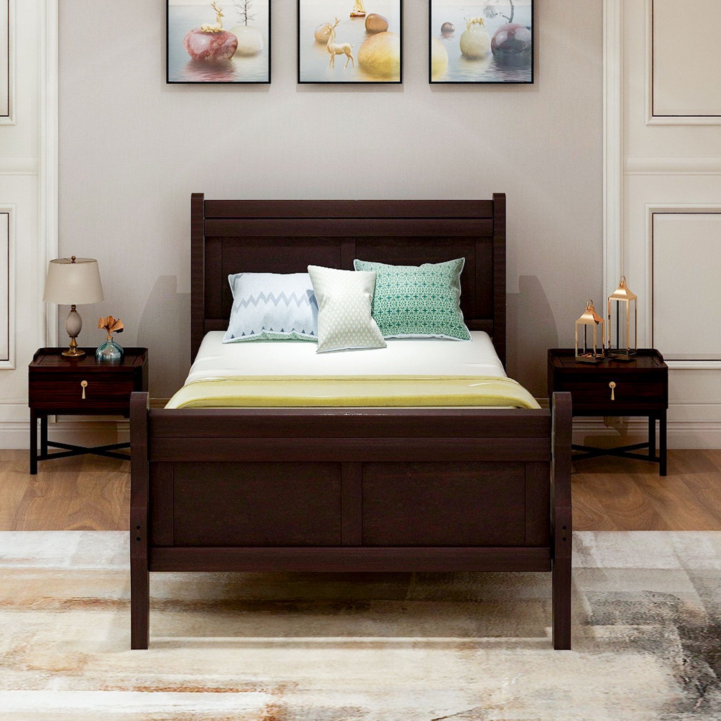 Platform Bed Frame Mattress Foundation Sleigh Bed With Headboard / Footboard / Wood Slat Suppor