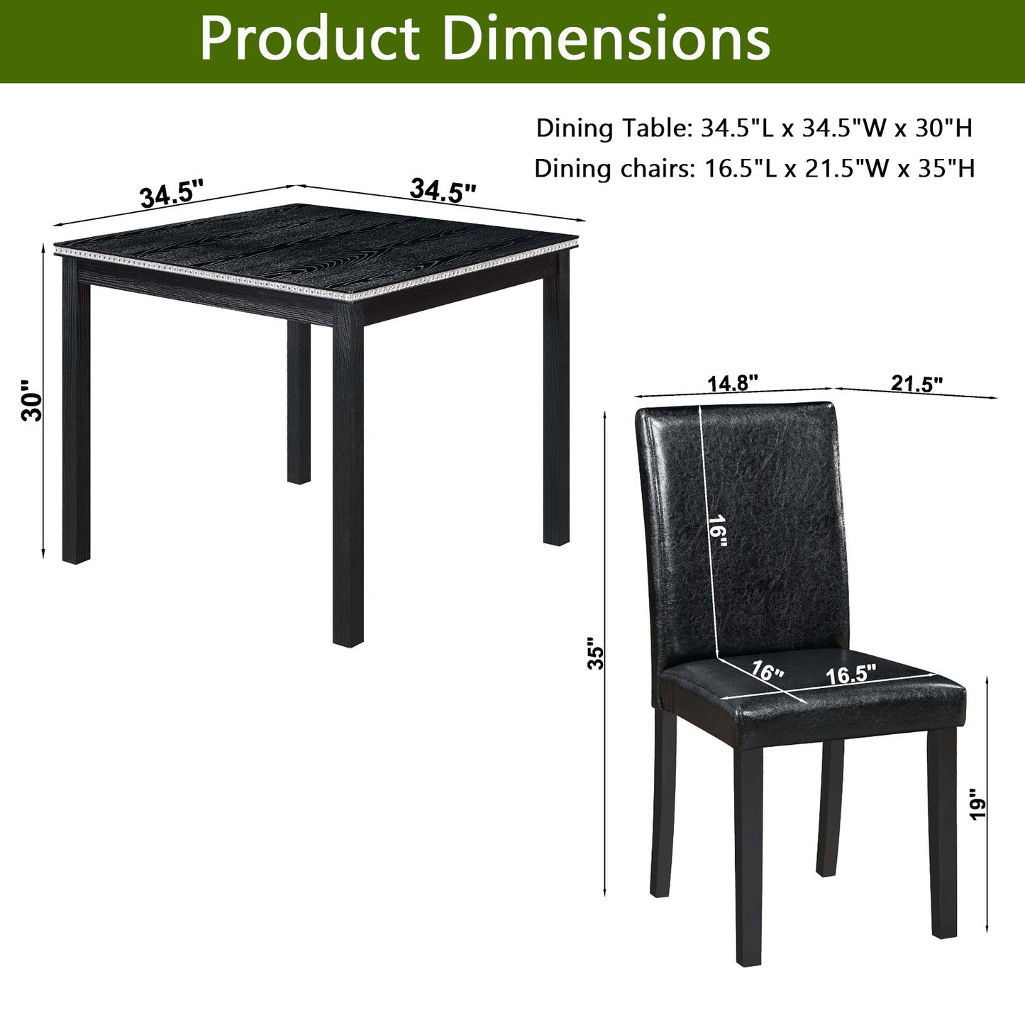 5 Pieces Wooden Dining Table Set, Square Table And 4 Upholstered Chairs
