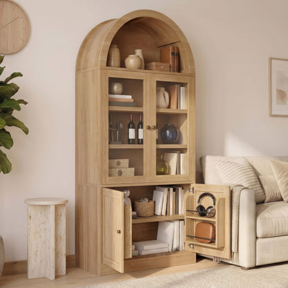 Tall Arched Top Storage Cabinet With 5 Tier Shelves, Soft Close Hinges