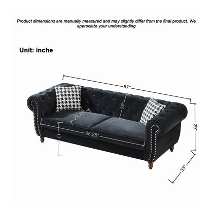 Chesterfield Upholstery Fabric Sofa With Roll Armrest & Nailhead