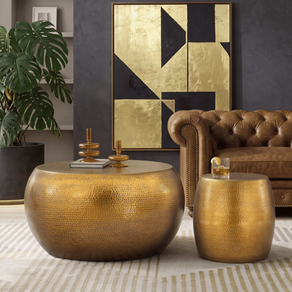 2 Piece Coffee And End Table Set, Oval Design - Gold