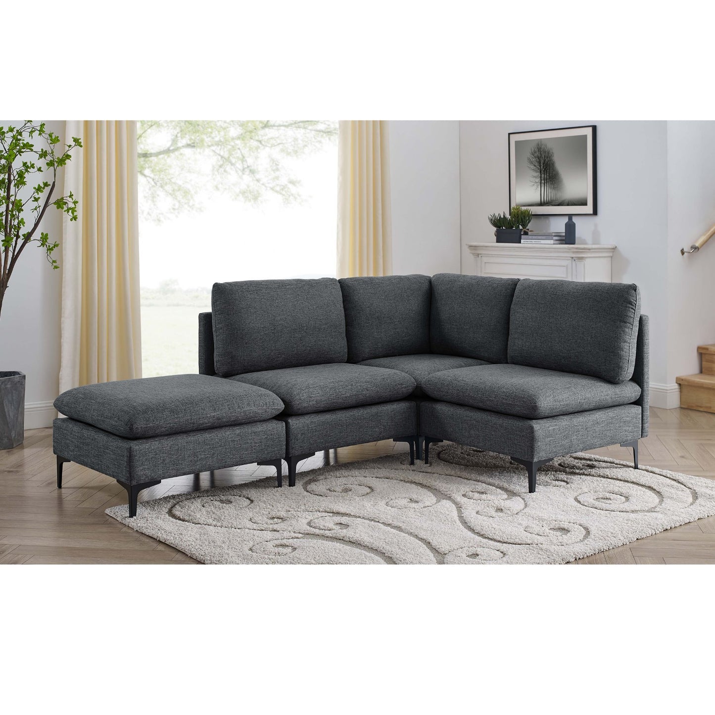 Upholstered Modular Sectional With Tall Legs, Medium Firm Seat