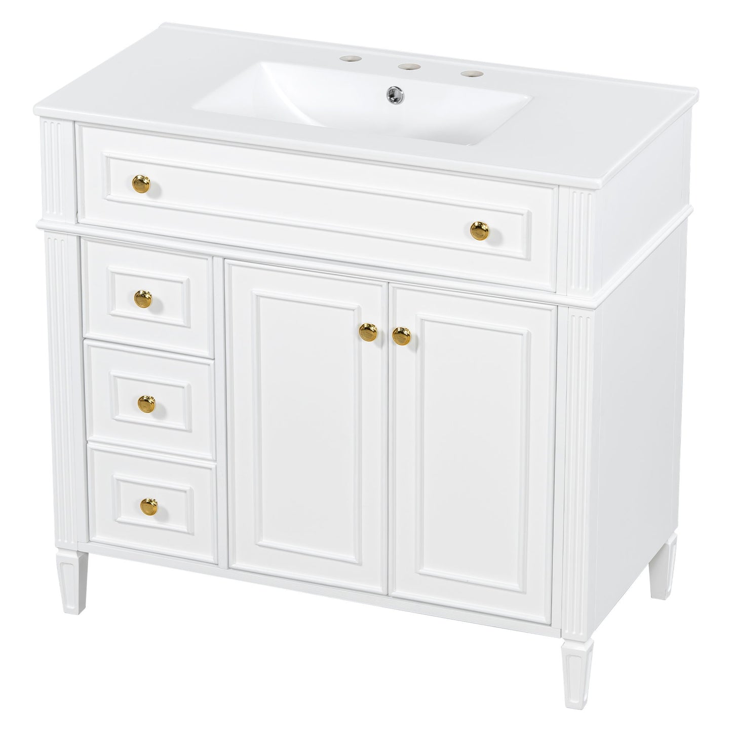 Bathroom Vanity With Sink, 3 Drawers & 2 Doors