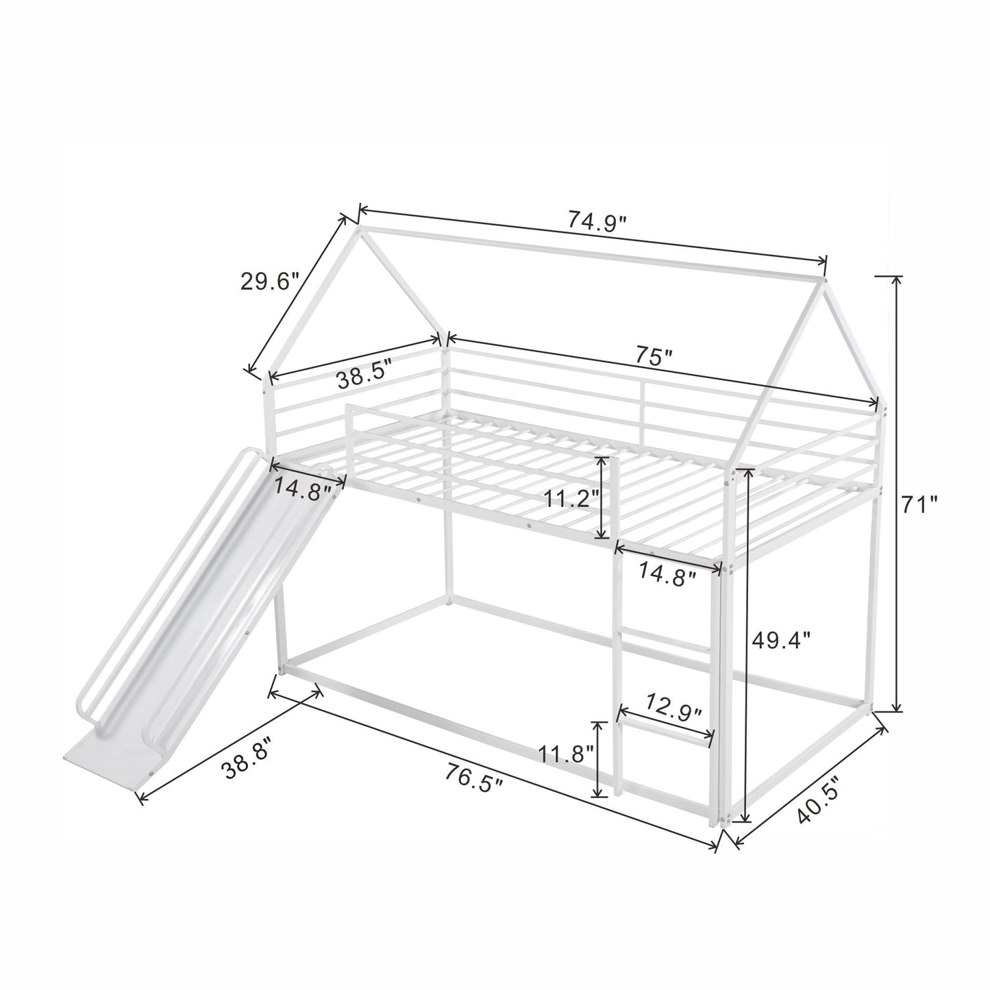Twin Over Twin House Bunk Bed With Ladder And Slide