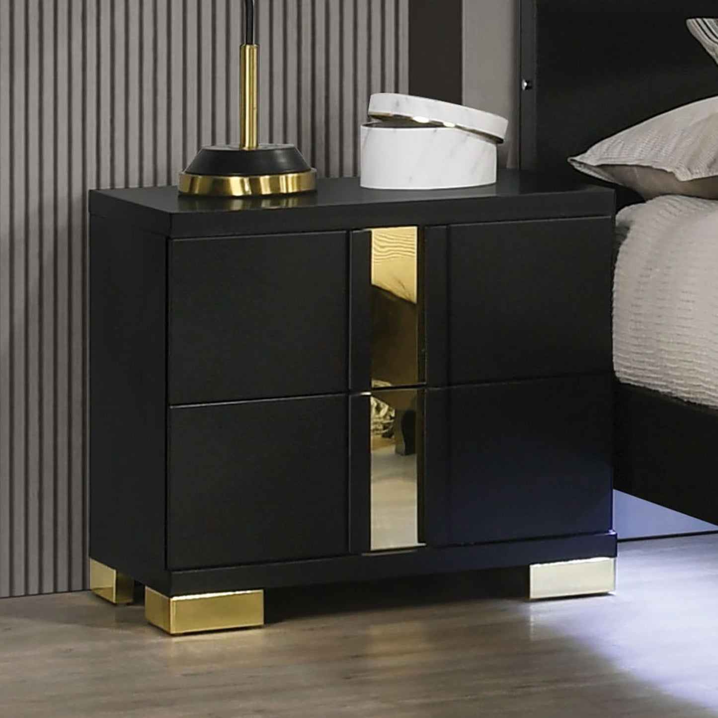 Contemporary Nightstand With 2 Drawer Storage - Black