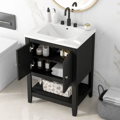 Modern Bathroom Vanity With Sink And Open Shelf