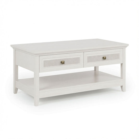 Coffee Table With Drawers & Storage Shelf - White