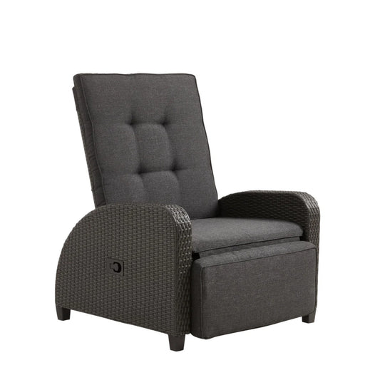 Adjustable Outdoor Lounge Chair, Plush Cushions & Extendable Footrest - Gray