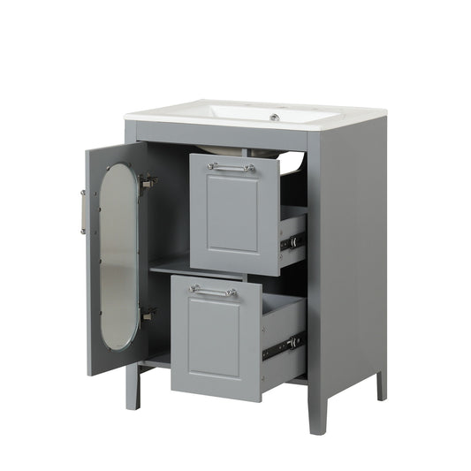 Modern Bathroom Vanity With Sink, Cabinet With 2 Drawers And Door, Adjustable Shelf
