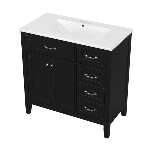 Modern Bathroom Vanity With Sink, Freestanding Design With Drawers And Doors
