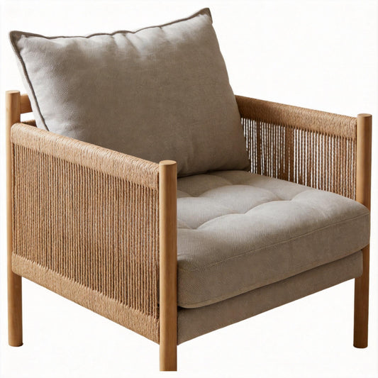 Accent Armchair With Removable Cushions For Living Room - Matte Black / Natural / Sand