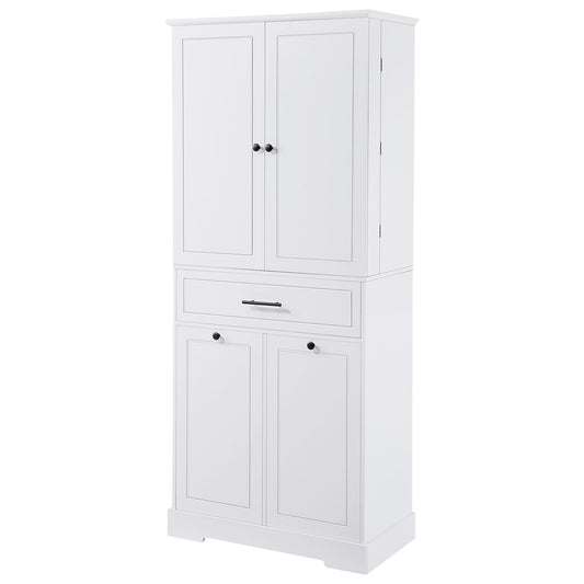 Freestanding Bathroom Storage Cabinet With Doors, Drawers, And Tilt Out Laundry Hamper - White