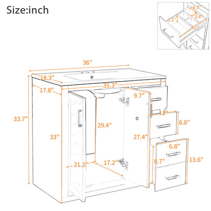 Bathroom Vanity With Sink, Storage Cabinet, Freestanding Set With 3 Drawers & Soft Closing Doors - Indigo