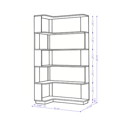 L-Shaped Corner Bookshelf 90Cm Extended Size 5 Tier Freestanding Display Shelf With Anti Tip Safety Features - Light Gray
