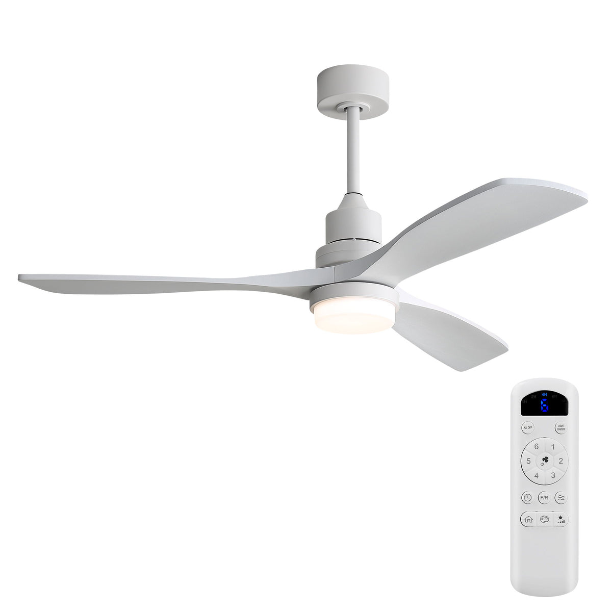 52" Blade Ceiling Fan With Remote Controlled LED Light And Quiet DC Motor - White