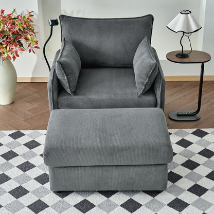 Comfy Oversized Chaise Lounge Chair With Ottoman And Storage