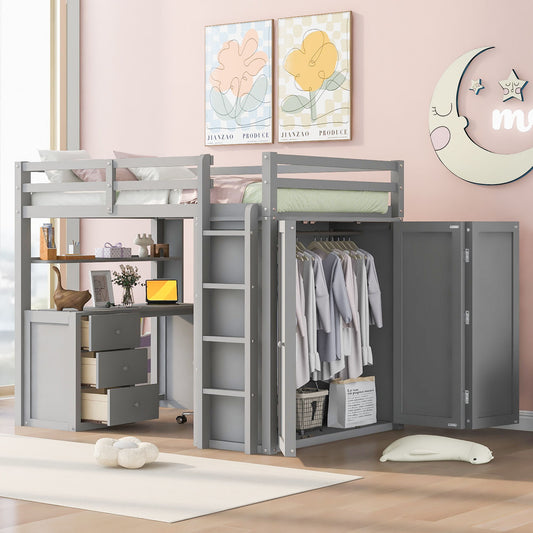 Loft Bed With Drawers, Desk, And Wardrobe