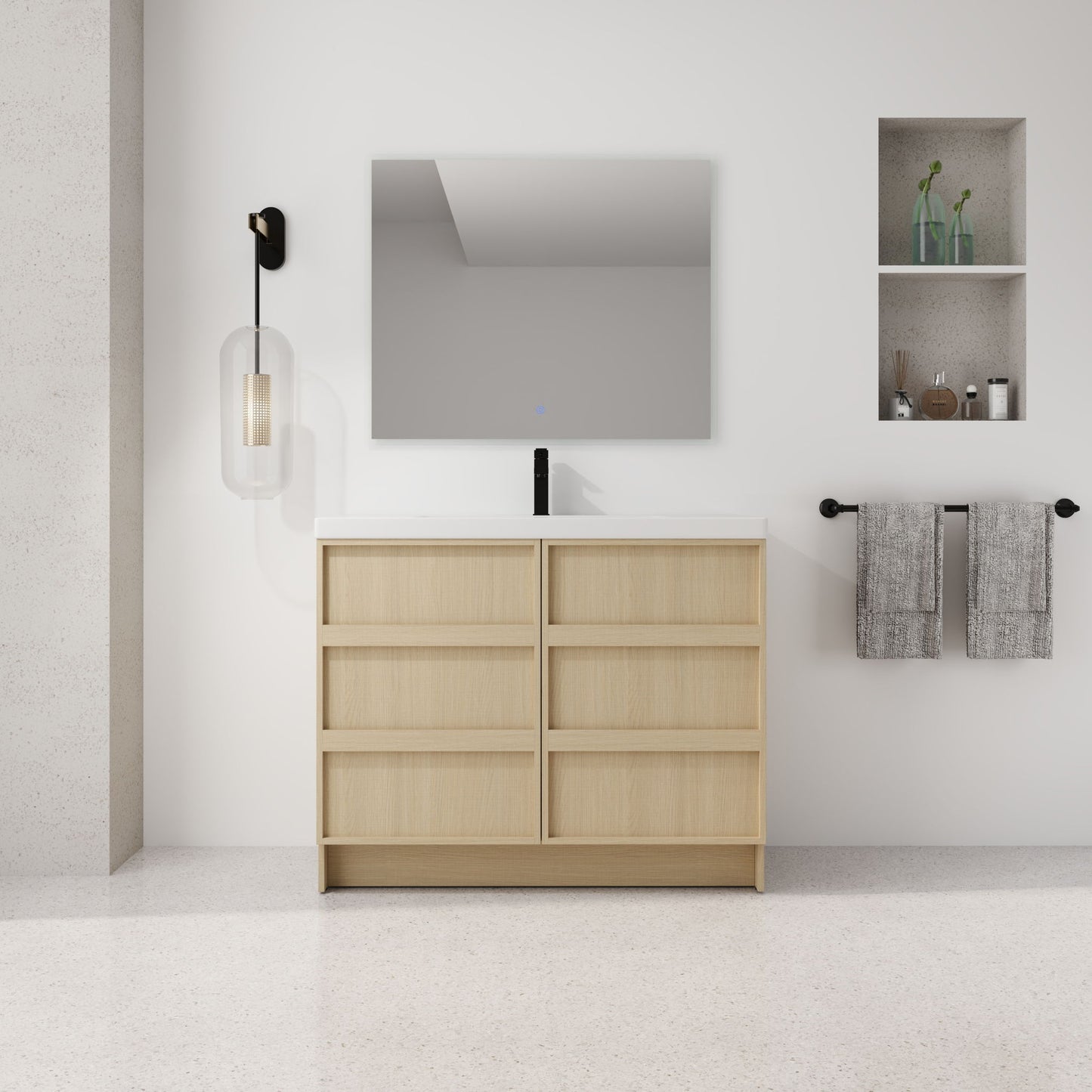 42" Freestanding Bathroom Vanity & Sink & 2 Soft Close Cabinet Doors - Oak / White