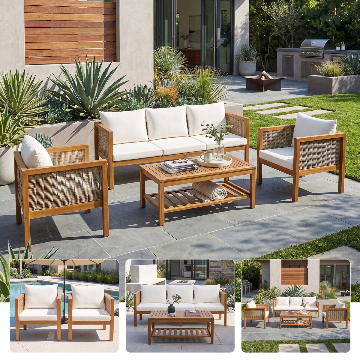 Patio Set Outdoor With Coffee Table And Cushions