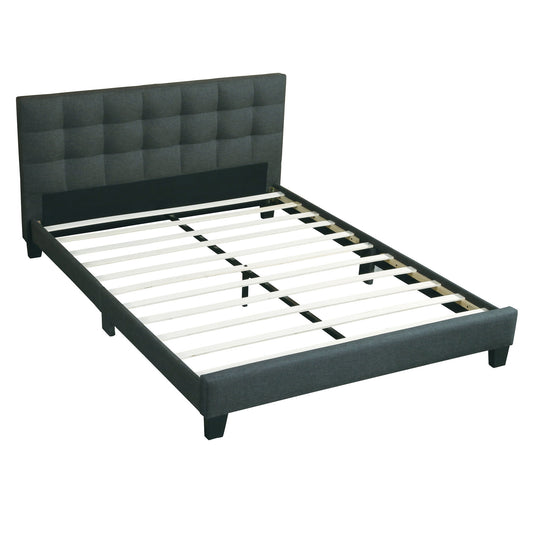 California King Size Tufted Headboard Platform Bedframe, Bedroom Furniture - Charcoal