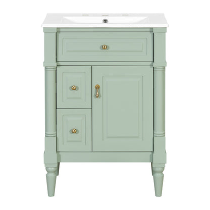 Freestanding Bathroom Vanity With Sink, Adjustable Shelf & Flip Drawer